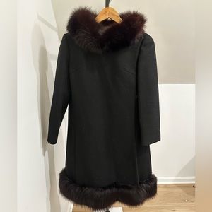 Vintage Black Wool and Maroon Fur Coat